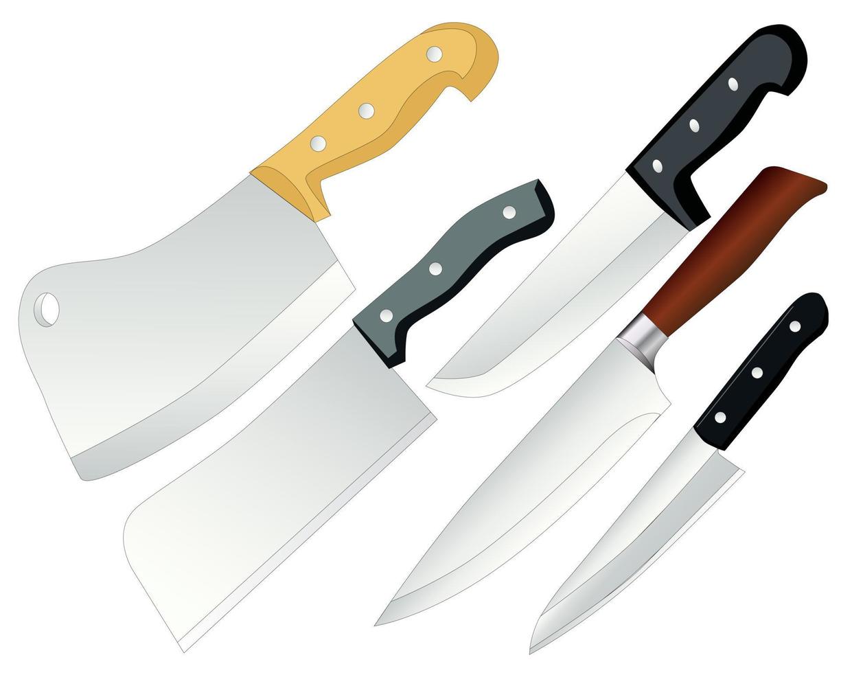 different cooks kitchen knives vector