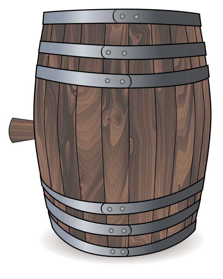 wooden barrel with metal hoops vector