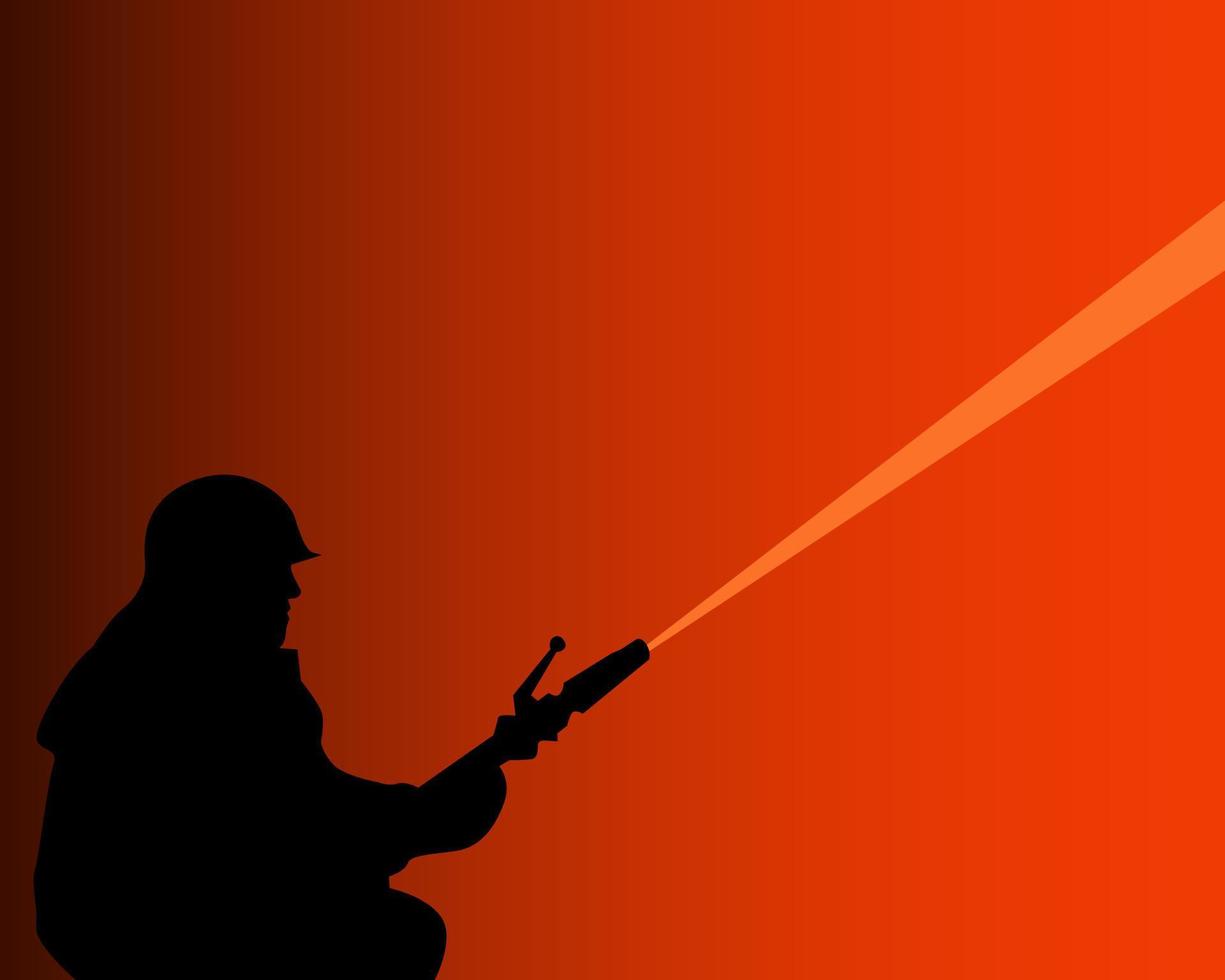 silhouette of a firefighter with a fire quenching water cannon vector