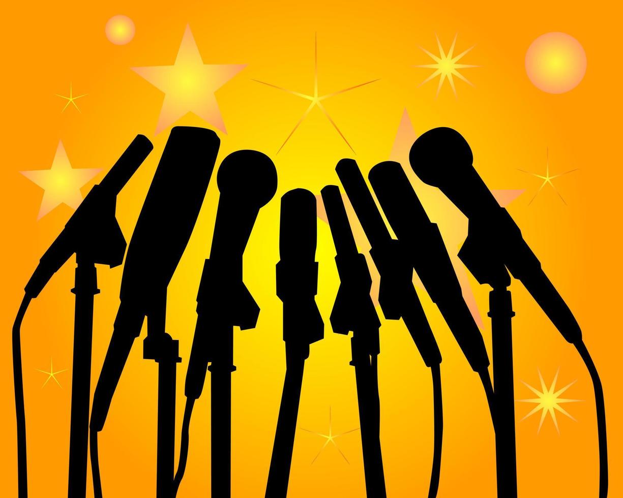 Black silhouettes of microphones vector