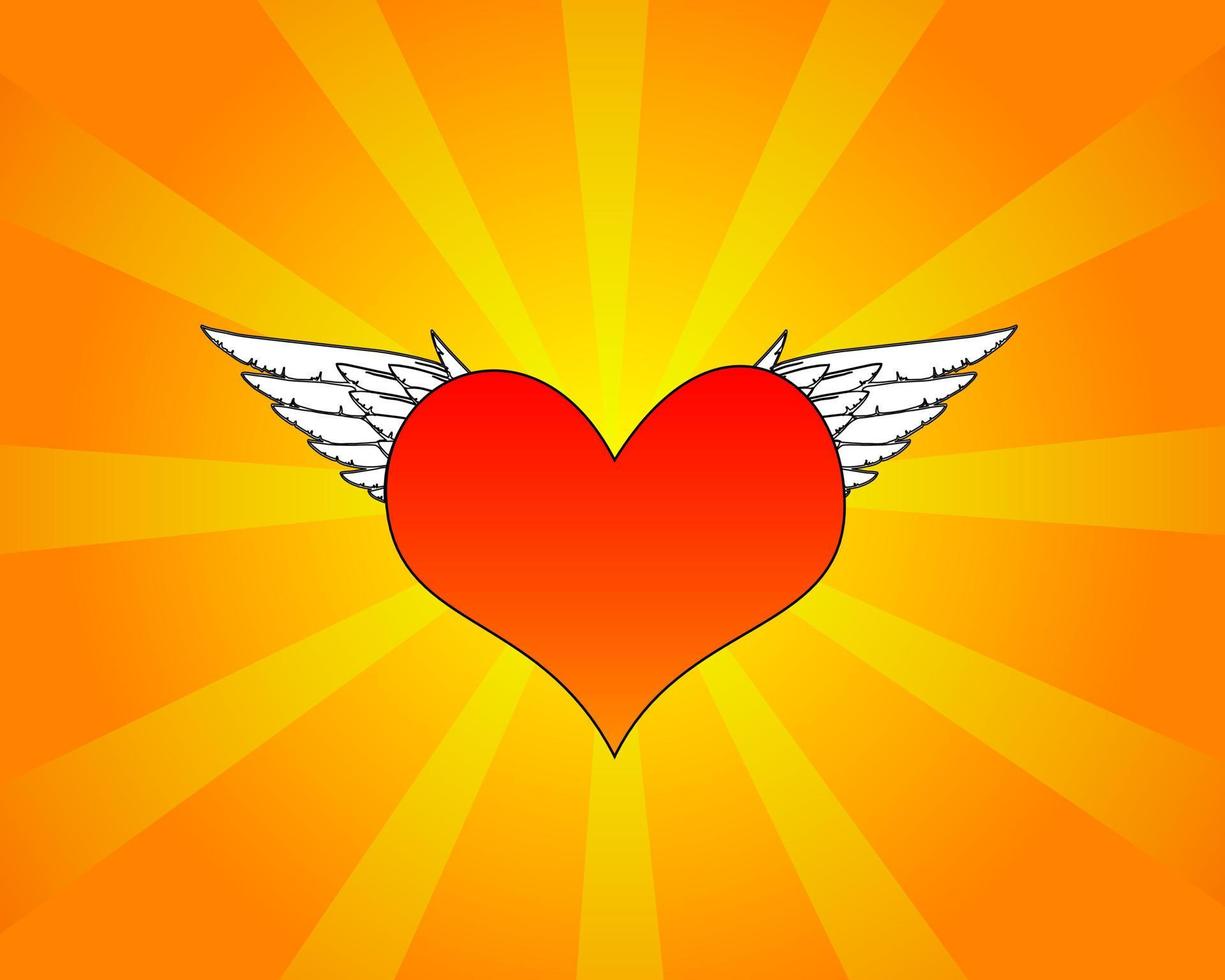 Red heart with white wings vector