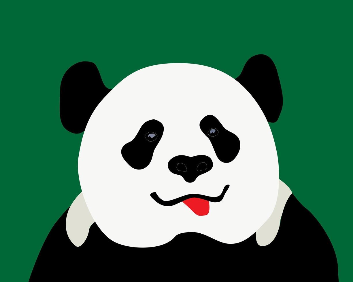 panda con una lengua roja con un fondo verde vector
