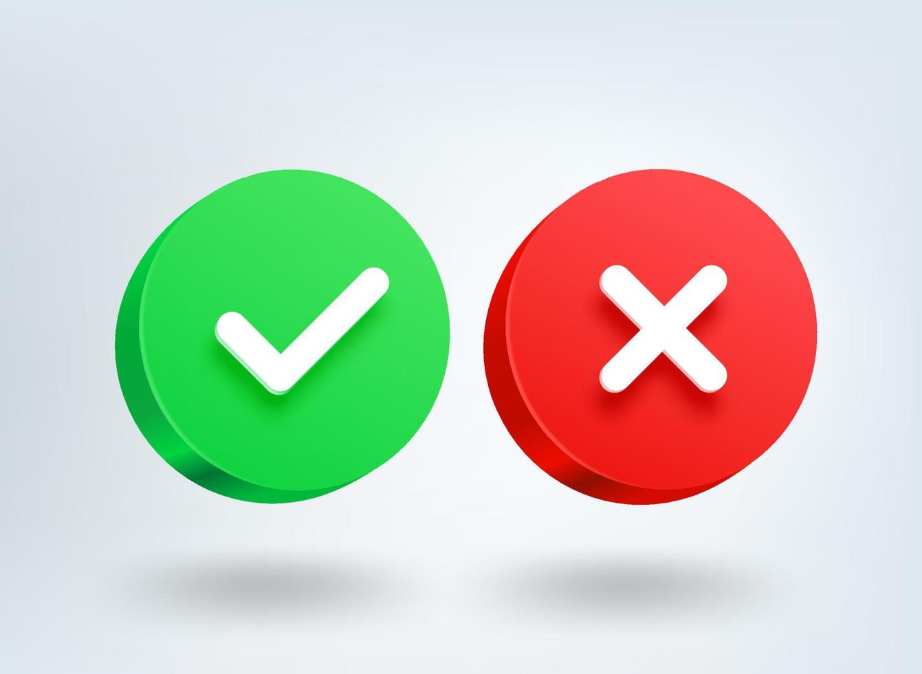 Green check mark and cross buttons. 3d vector buttons