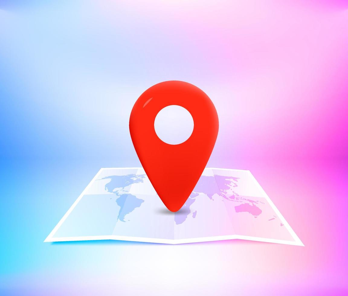 Map pin with holographic effect. Travel vector concept