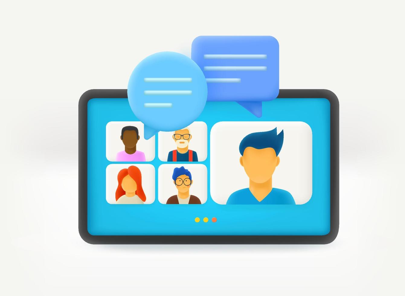 Using modern tablet computer for online conference. 3d vector illustration