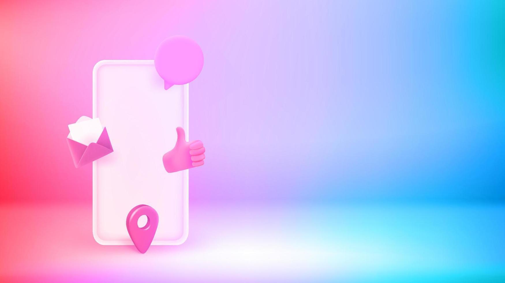 smartphone con iconos de aplicaciones. banner vectorial 3d con espacio de copia vector