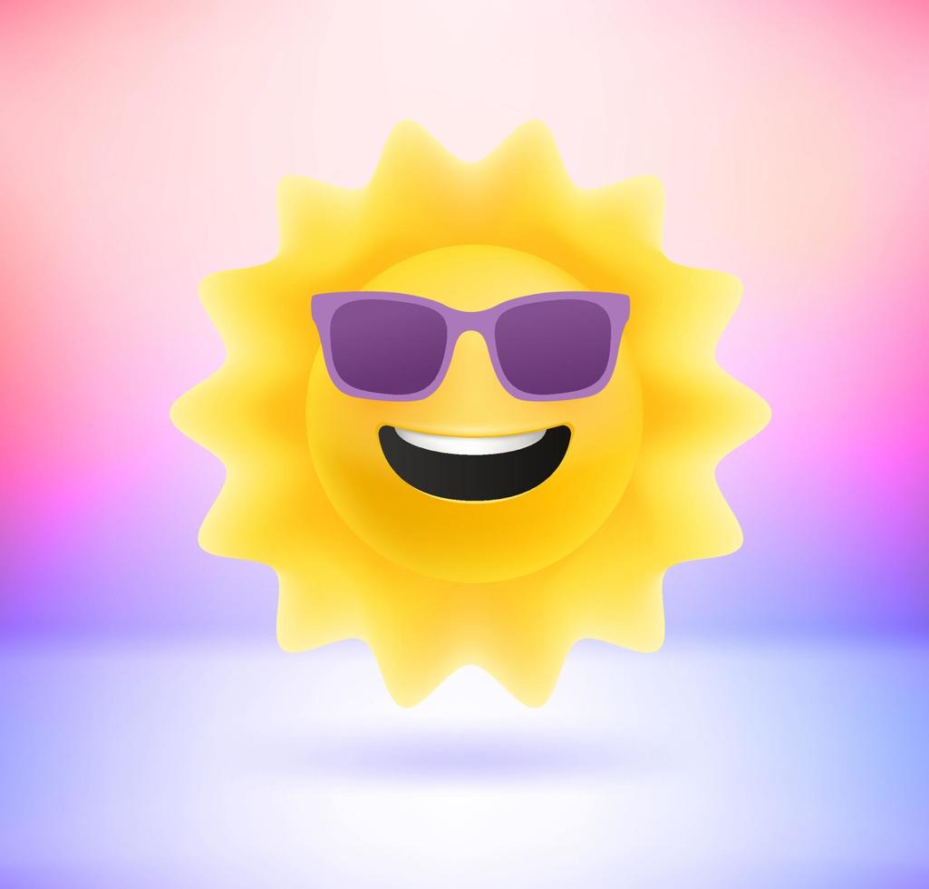 Funny comic sun with holographic effect. 3d vector illustration