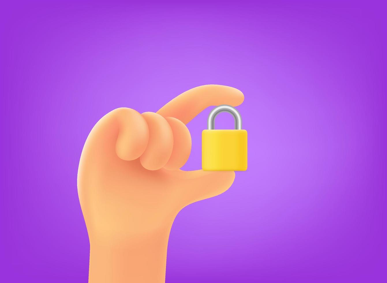 Hand with yellow padlock. Safety concept. 3d vector illustration