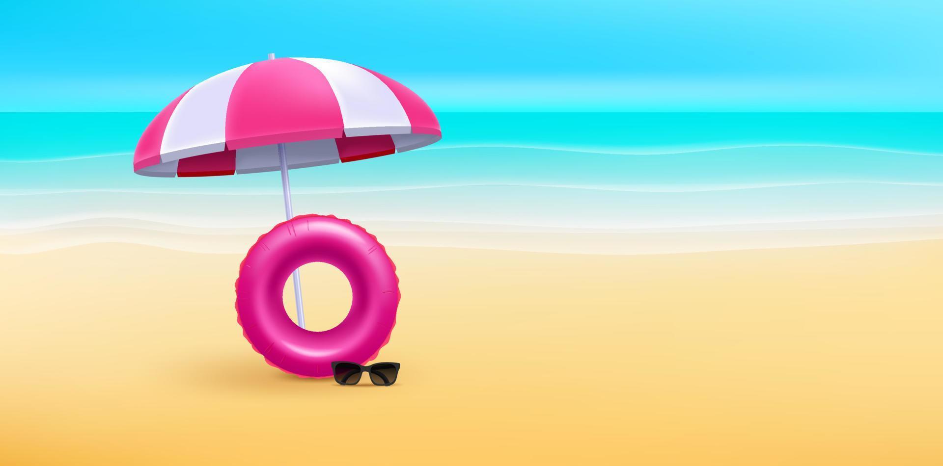 paisaje de playa con sombrilla y flotador vector
