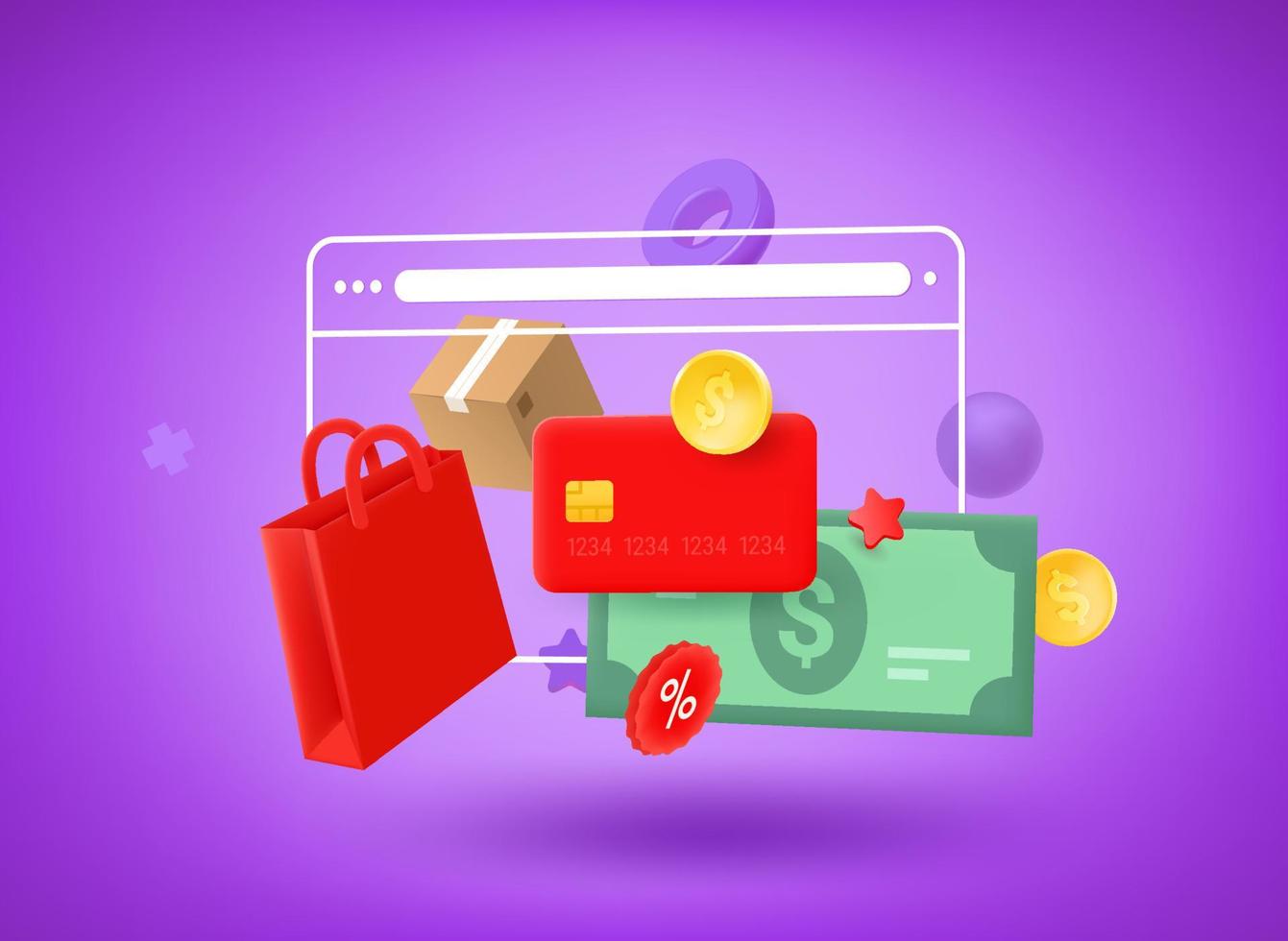 realizar compras a través del navegador de Internet. concepto de compras. ilustración vectorial 3d vector