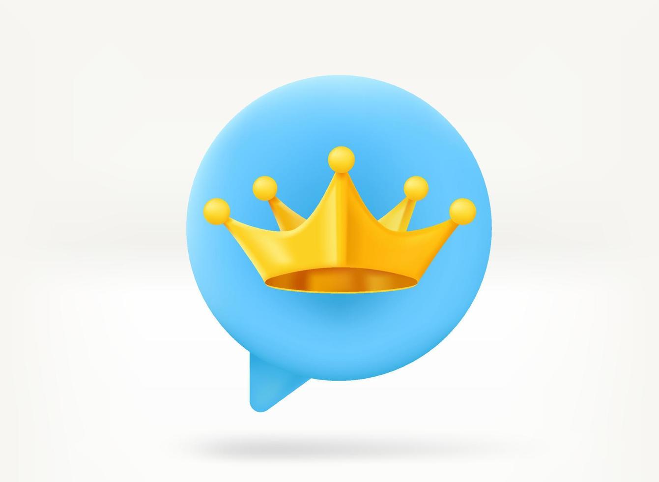 Chat bubble with golden royal crown. King of comment concept. 3d vector illustration