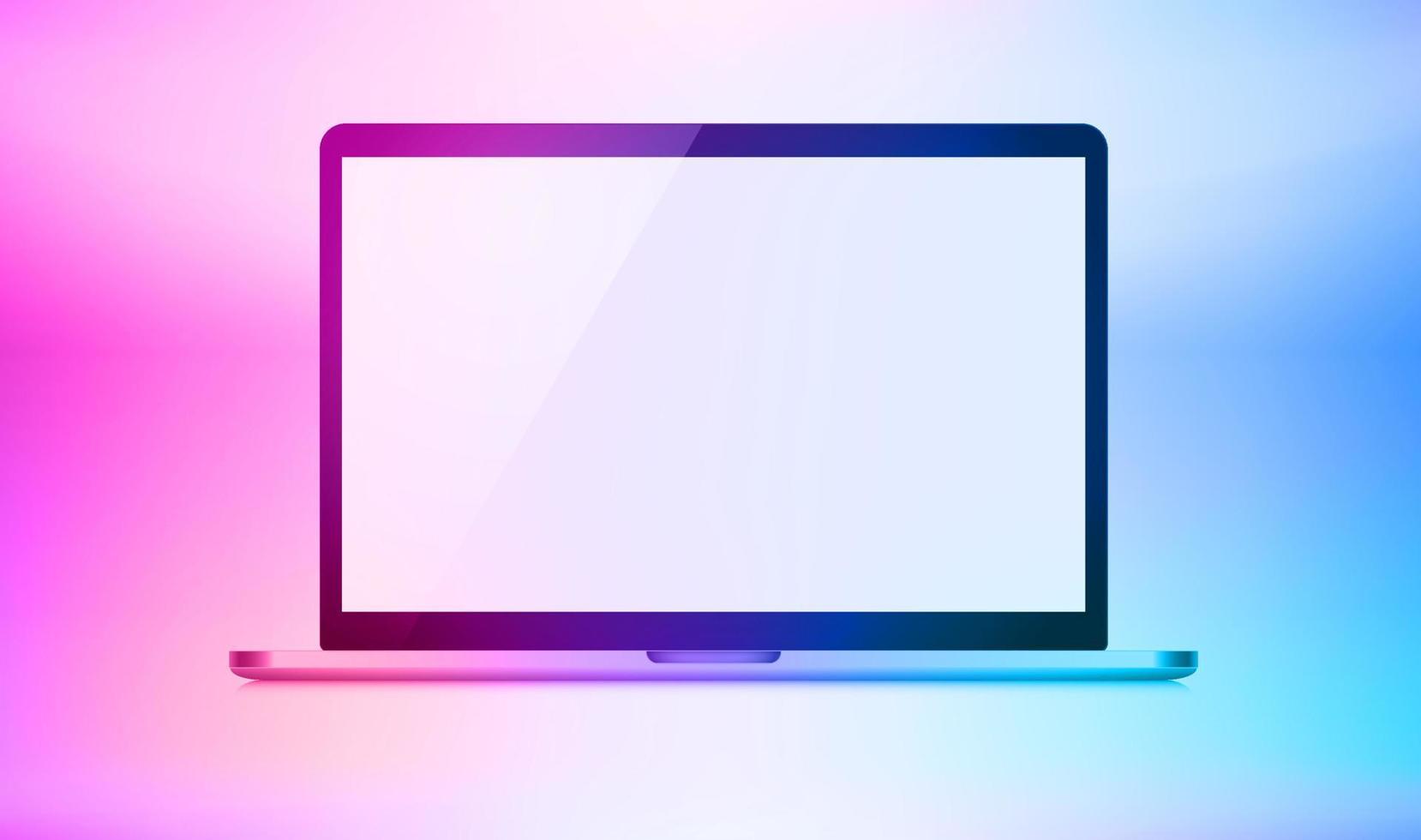 portátil moderno con pantalla en blanco. Ilustración de vector 3d con efecto holográfico