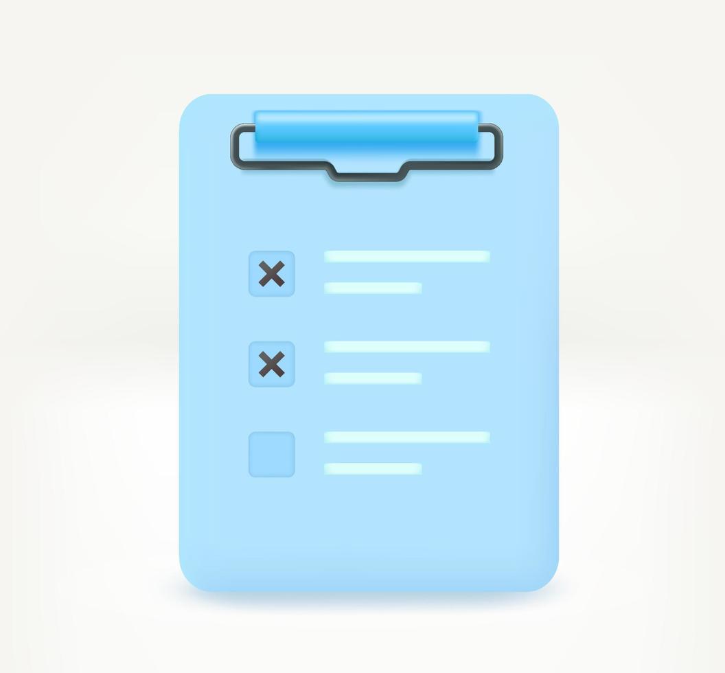 Clipboard with paper contract. concept. 3d vector icon