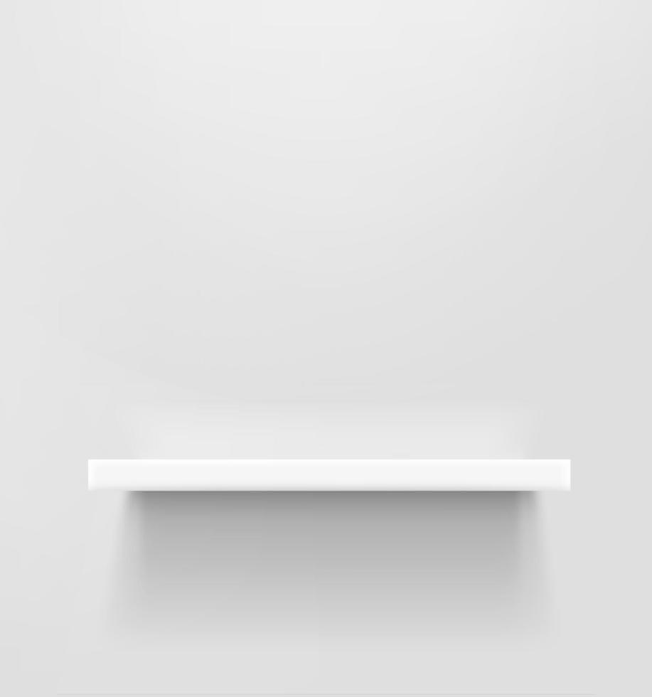 White shelf on a white wall. 3d style vector mockup