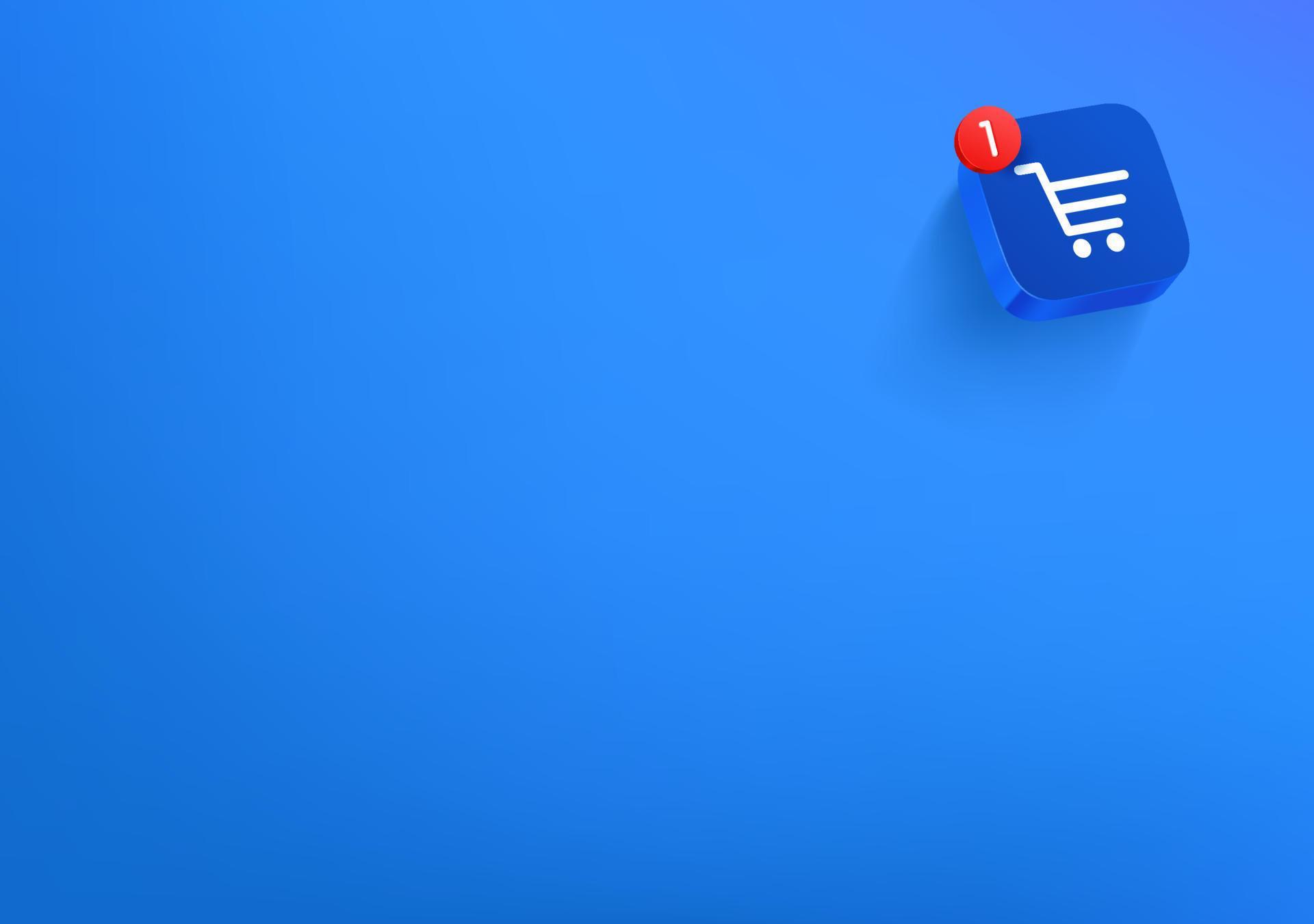 Vector wallpaper with blue button. Shopping cart concept. 3d vector