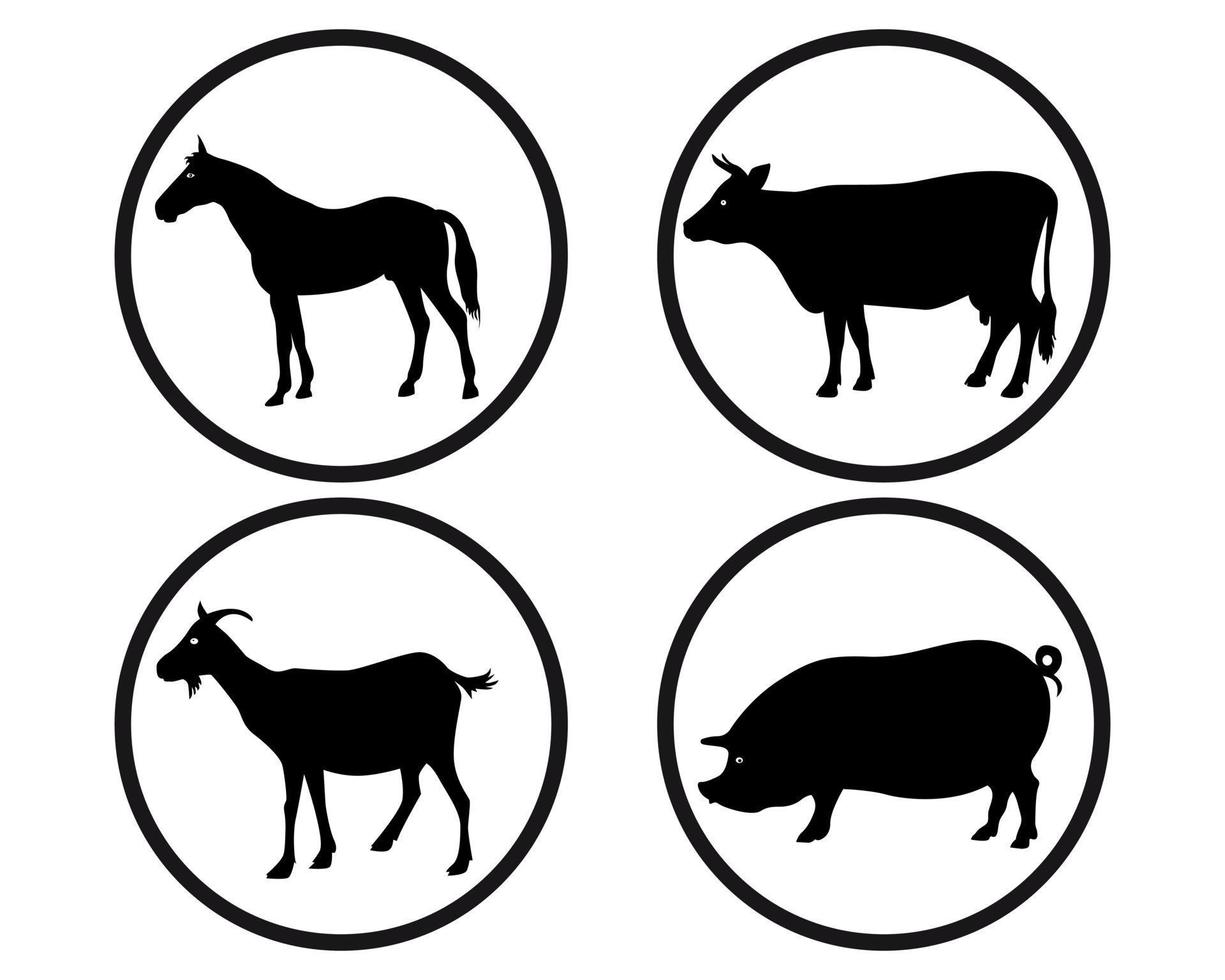 round buttons with black silhouettes of animals vector