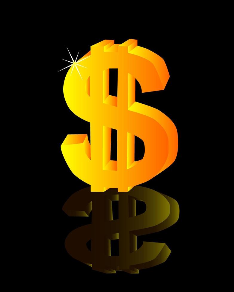 Gold sign on the American dollar on a black background vector