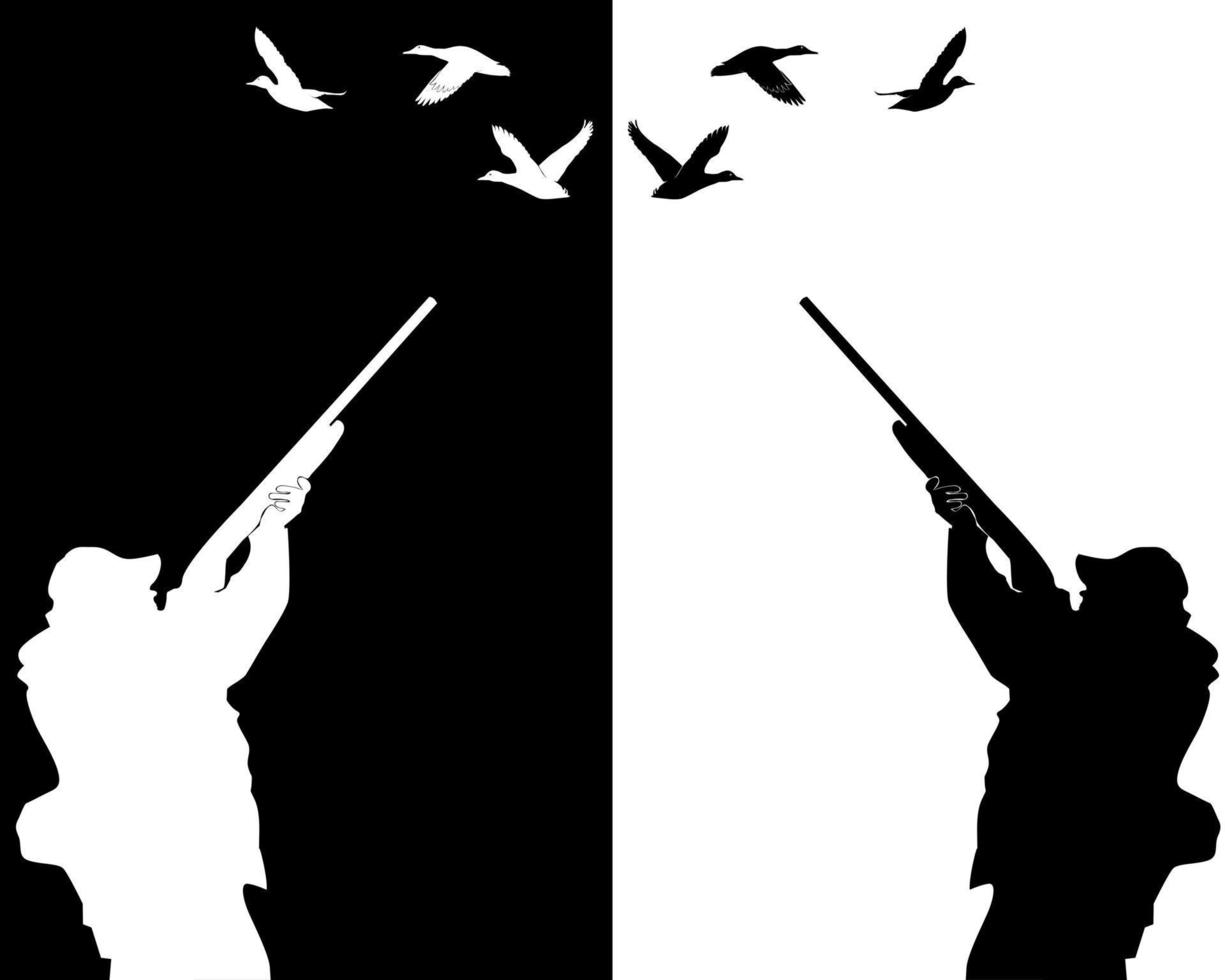 silhouettes of ducks hunter on a white background and black vector