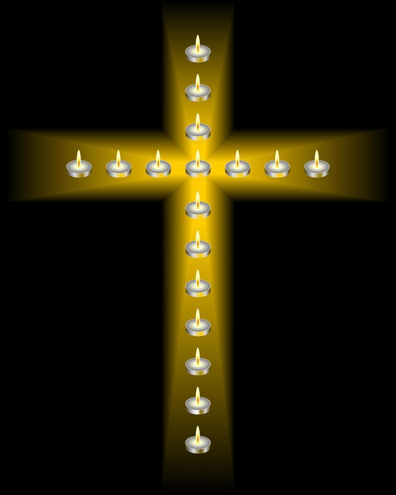 candles in the shape of a cross on a black background vector