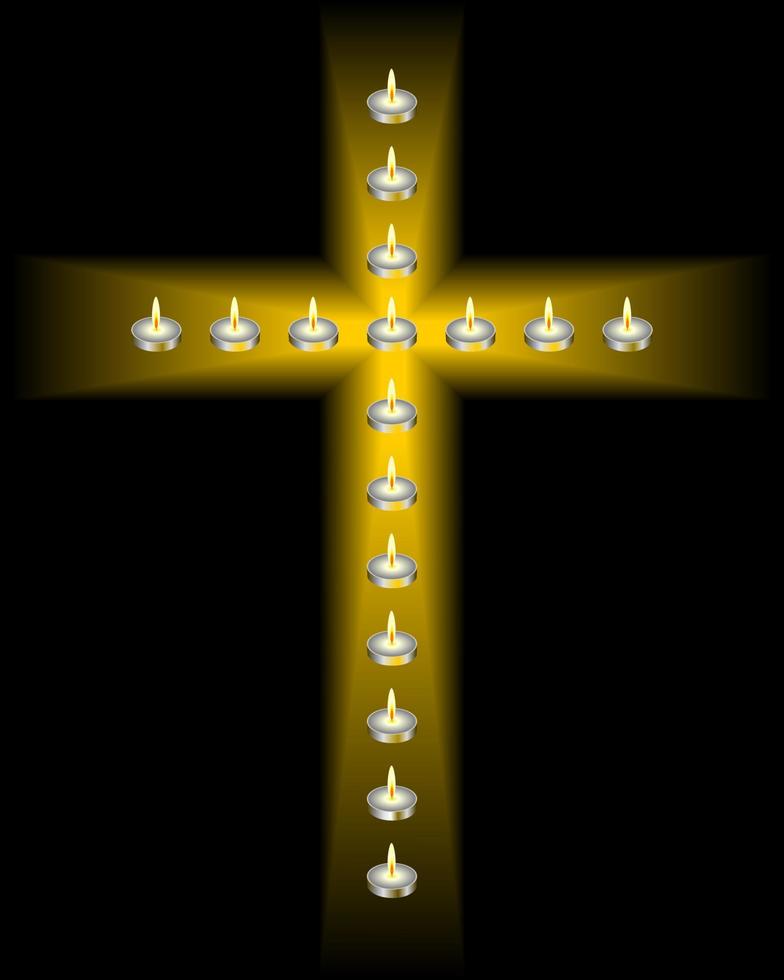 candles in the shape of a cross on a black background vector