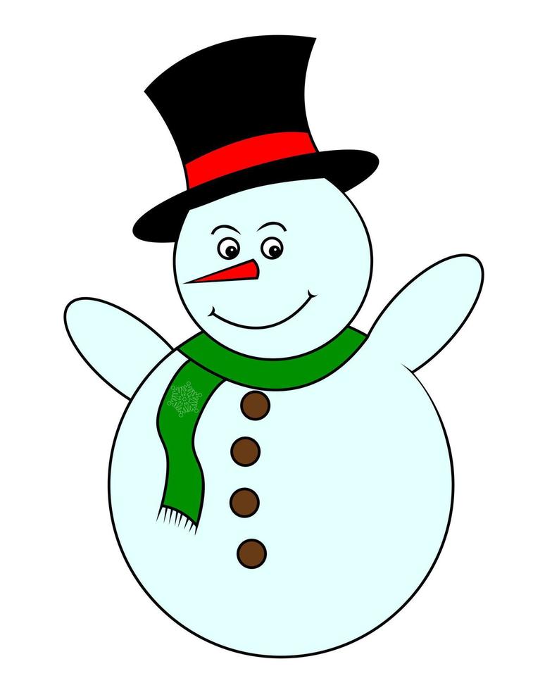 dibujando un muñeco de nieve navideño con un sombrero negro y una bufanda verde vector