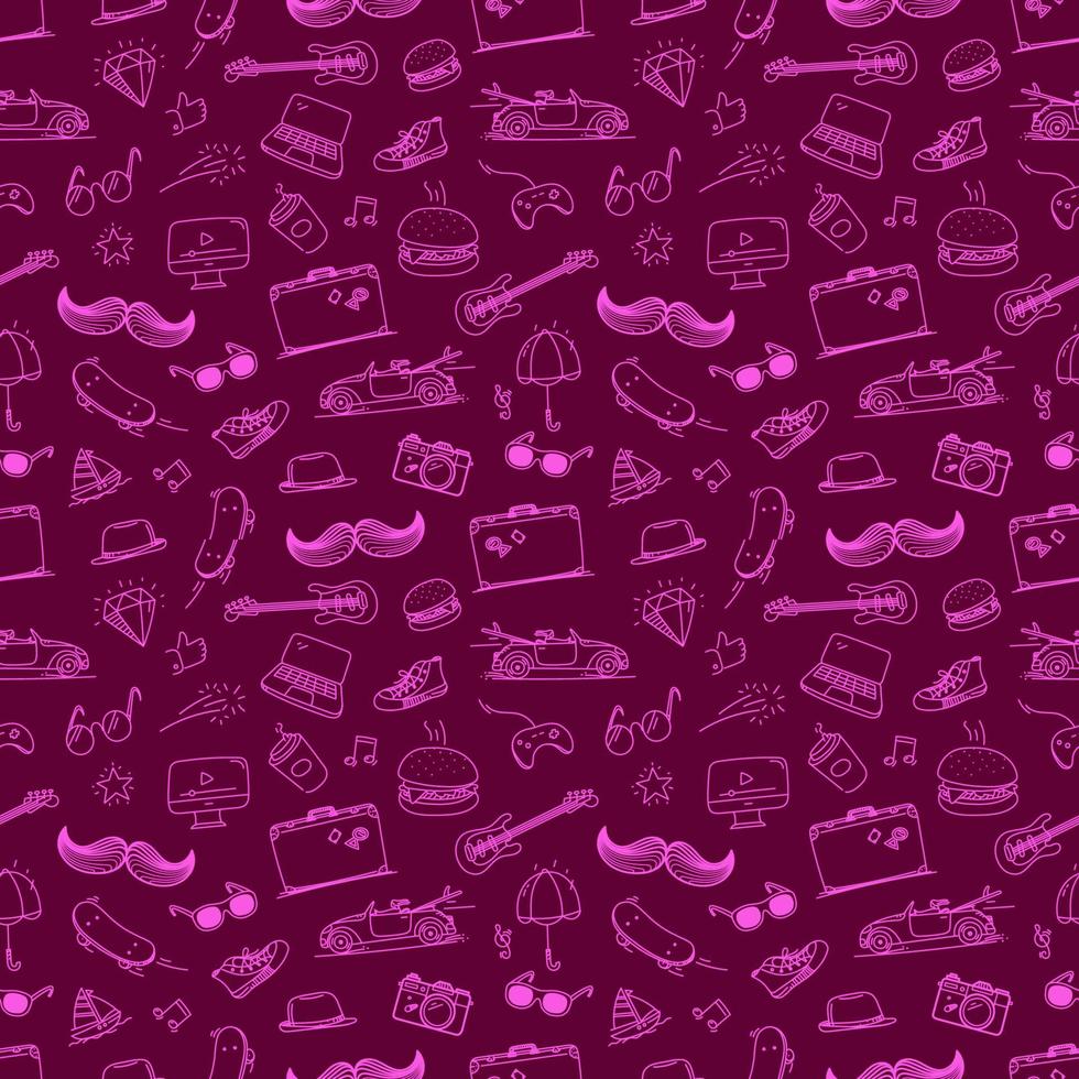 Hipster doodle vector elements seamless pattern