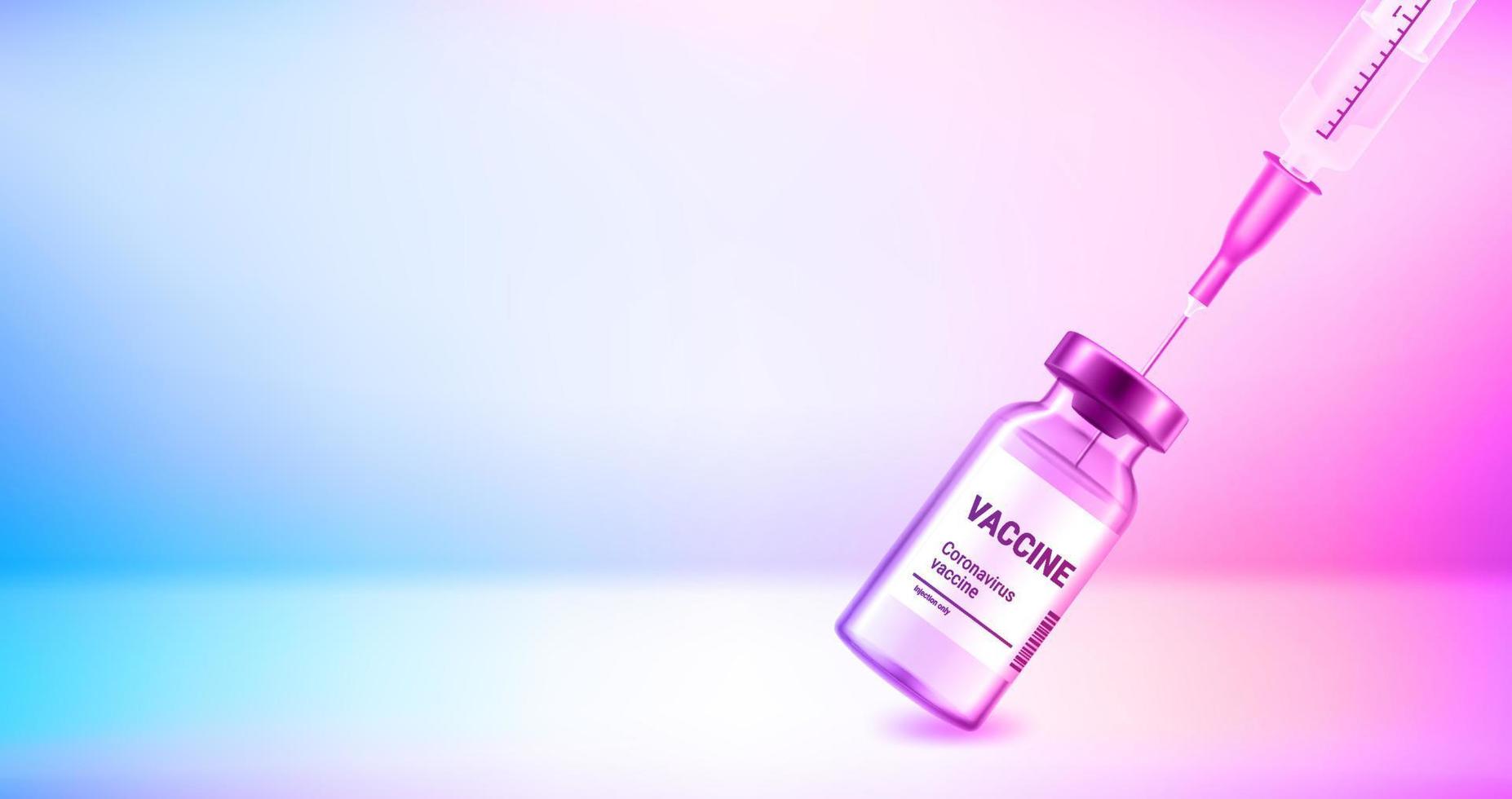 Vial and syringe with vaccine. 3d vector banner with copy space