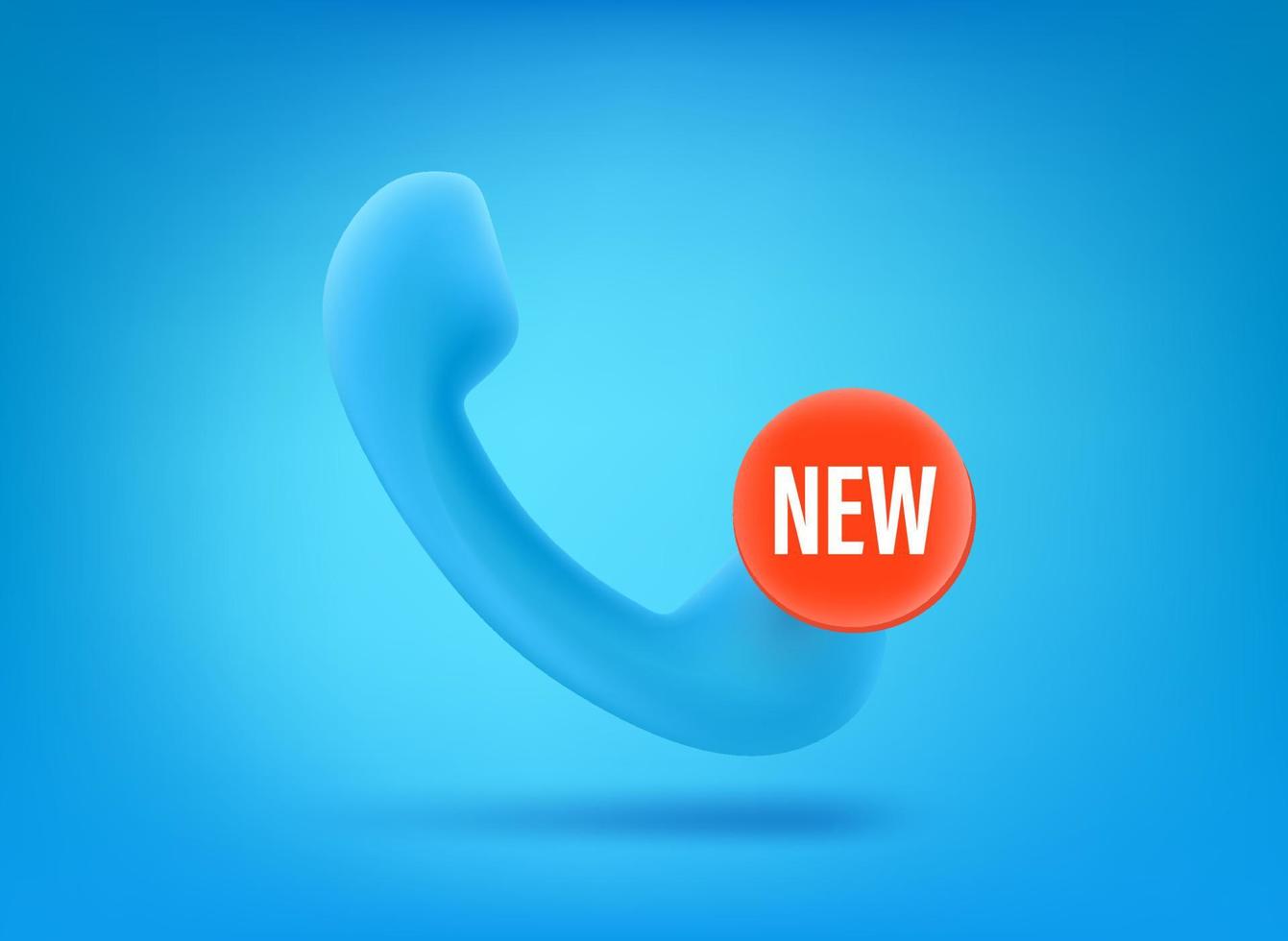 Blue telephone handset on blue background. New call concept. 3d vector illustration