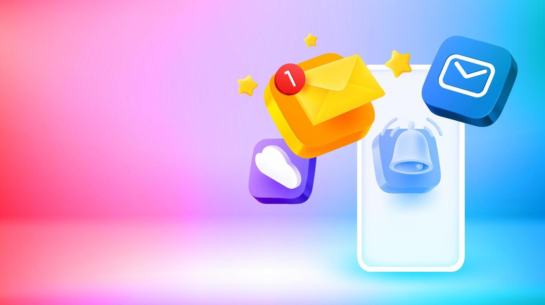 correo por Internet a través de un smartphone moderno. banner vectorial 3d con espacio de copia vector