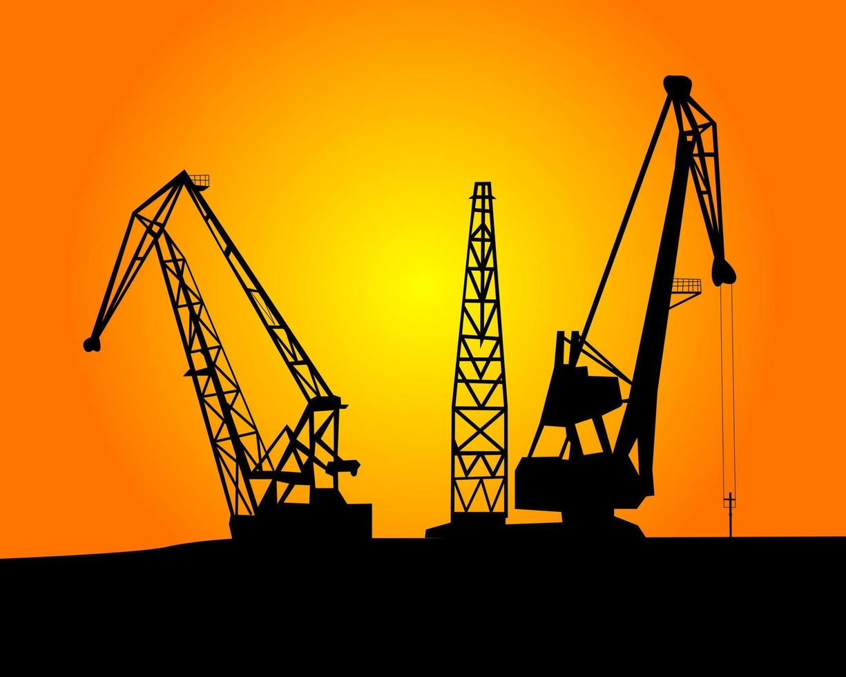 port cargo cranes on an orange background vector