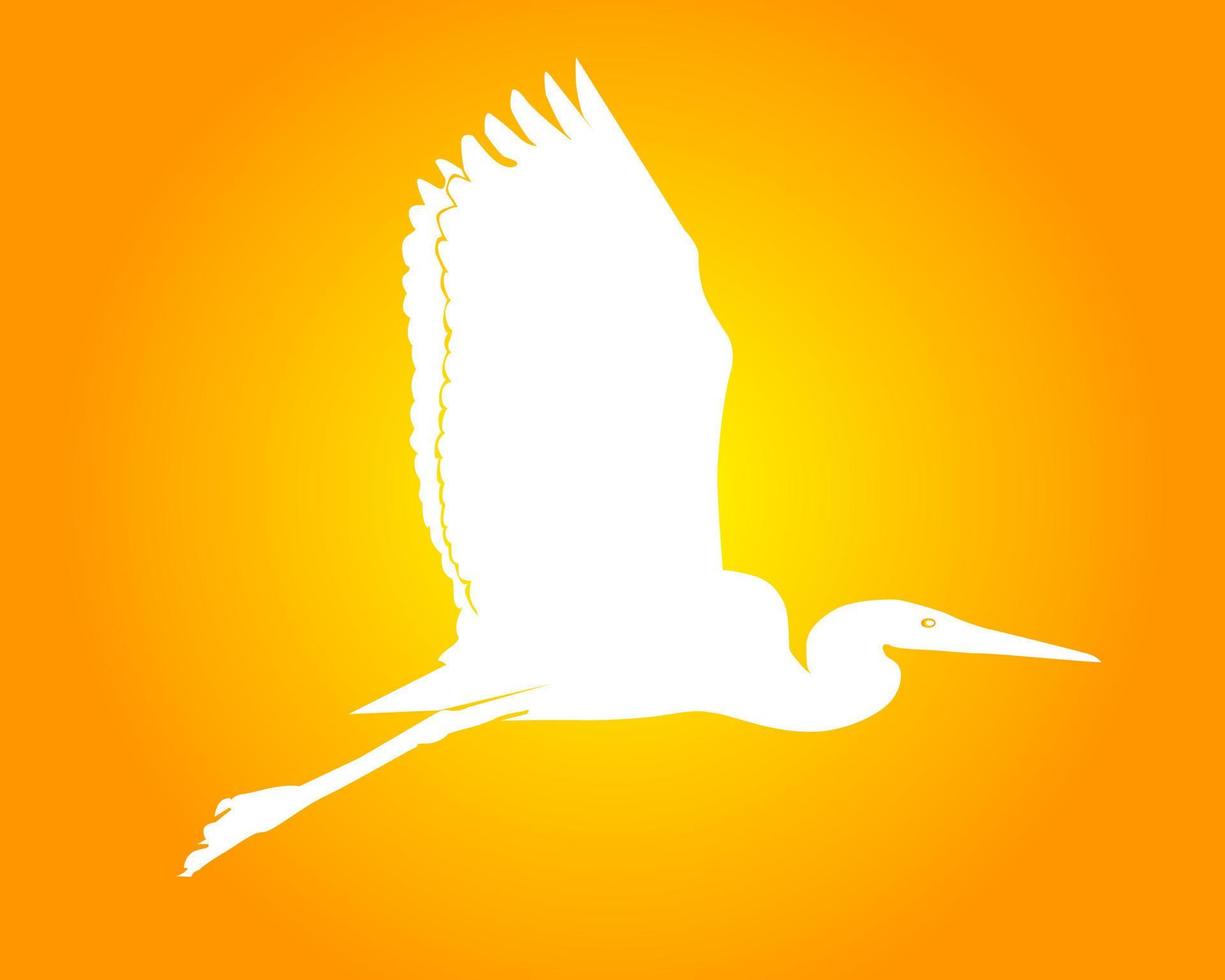 White silhouette of a flying heron vector