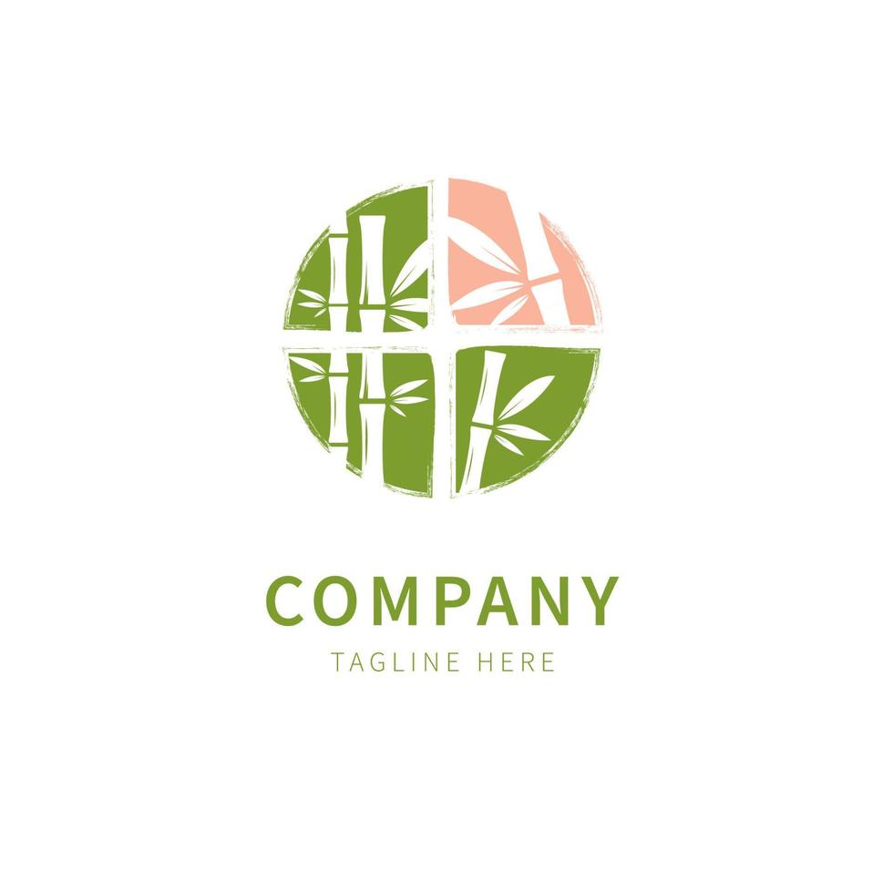 logotipo de bambú con ilustración de diseño de icono de vector de plantilla de ventana redonda