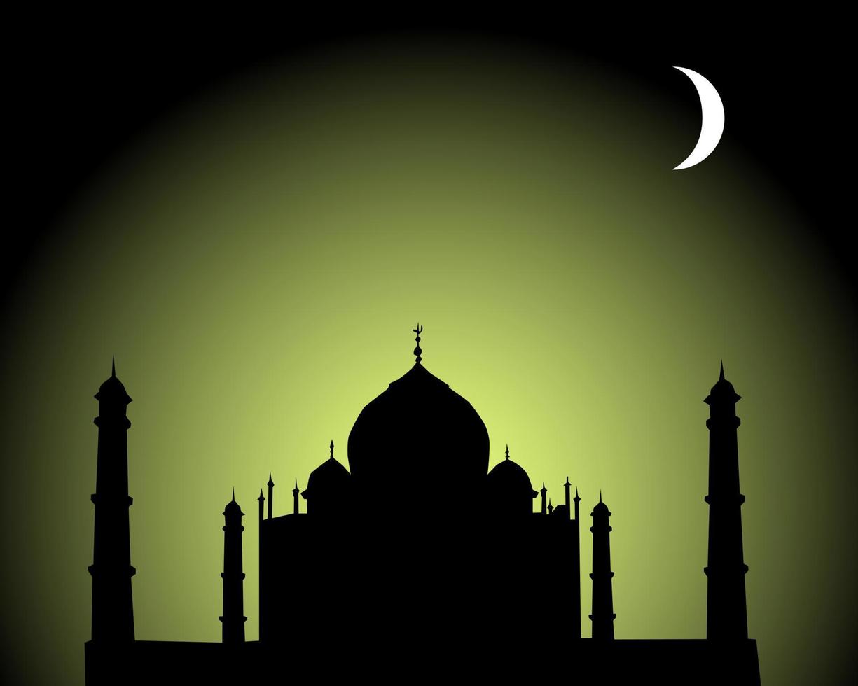Taj Mahal against the night sky and a half moon vector