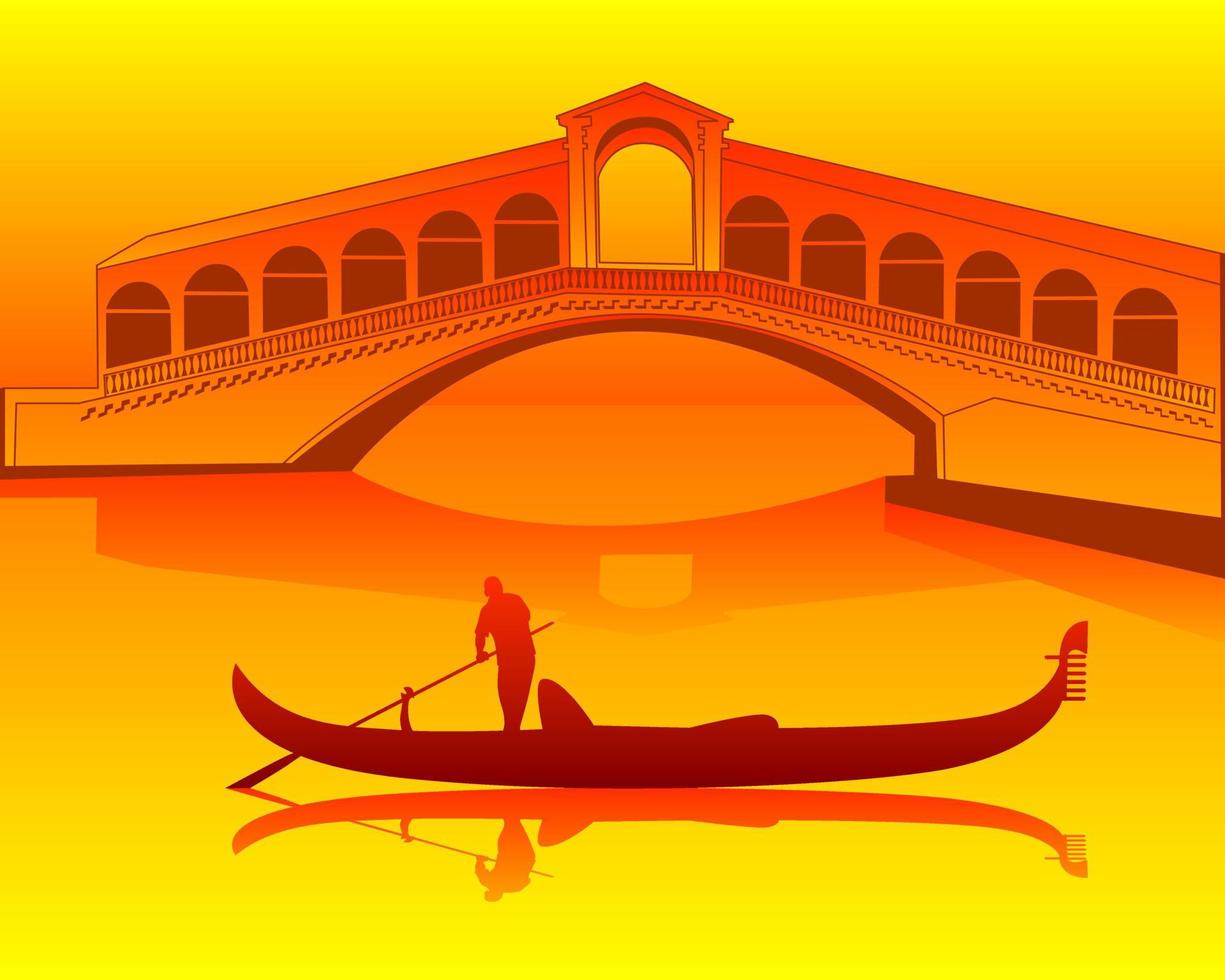 silueta de una góndola veneciana desde el puente de rialto vector
