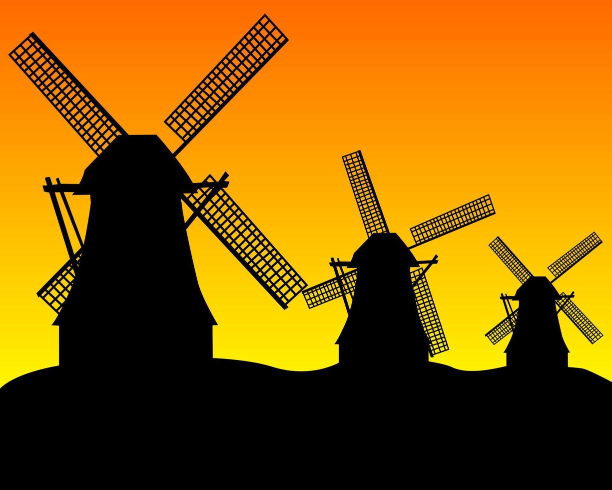 black silhouettes of three wind turbines vector