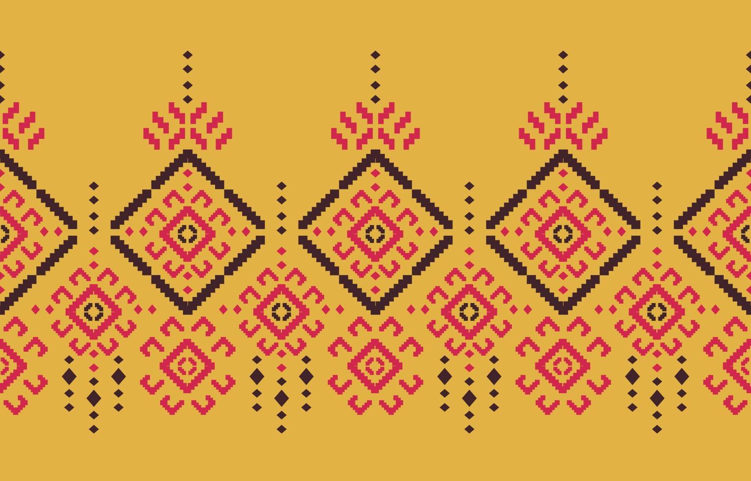 Yellow ethnic handmade border beautiful art. Navajo seamless pattern in tribal, folk embroidery, Mexican, Peruvian, Indian, Moroccan, Turkey, and Uzbek style. Aztec geometric art ornament print. vector