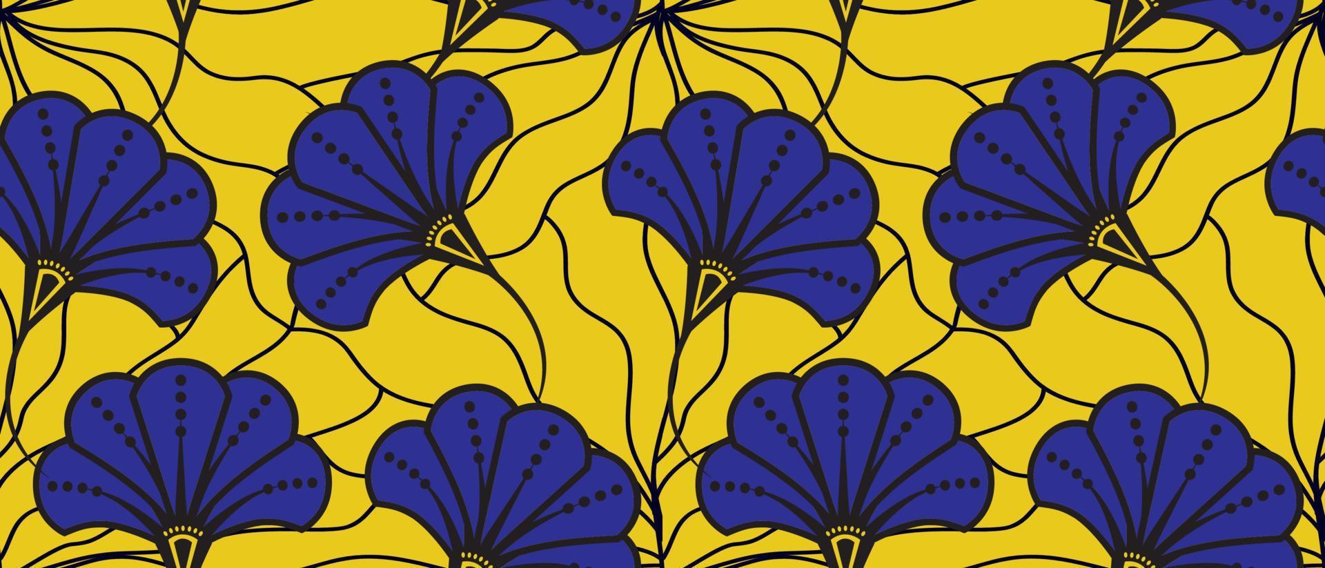 patrón amarillo, azul tradicional étnico africano. hermoso kitenge, chitenge, estilo de cera holandés. diseño de moda en colorido. motivo abstracto botánico. estampados florales de ankara, estampados de cera africana. vector