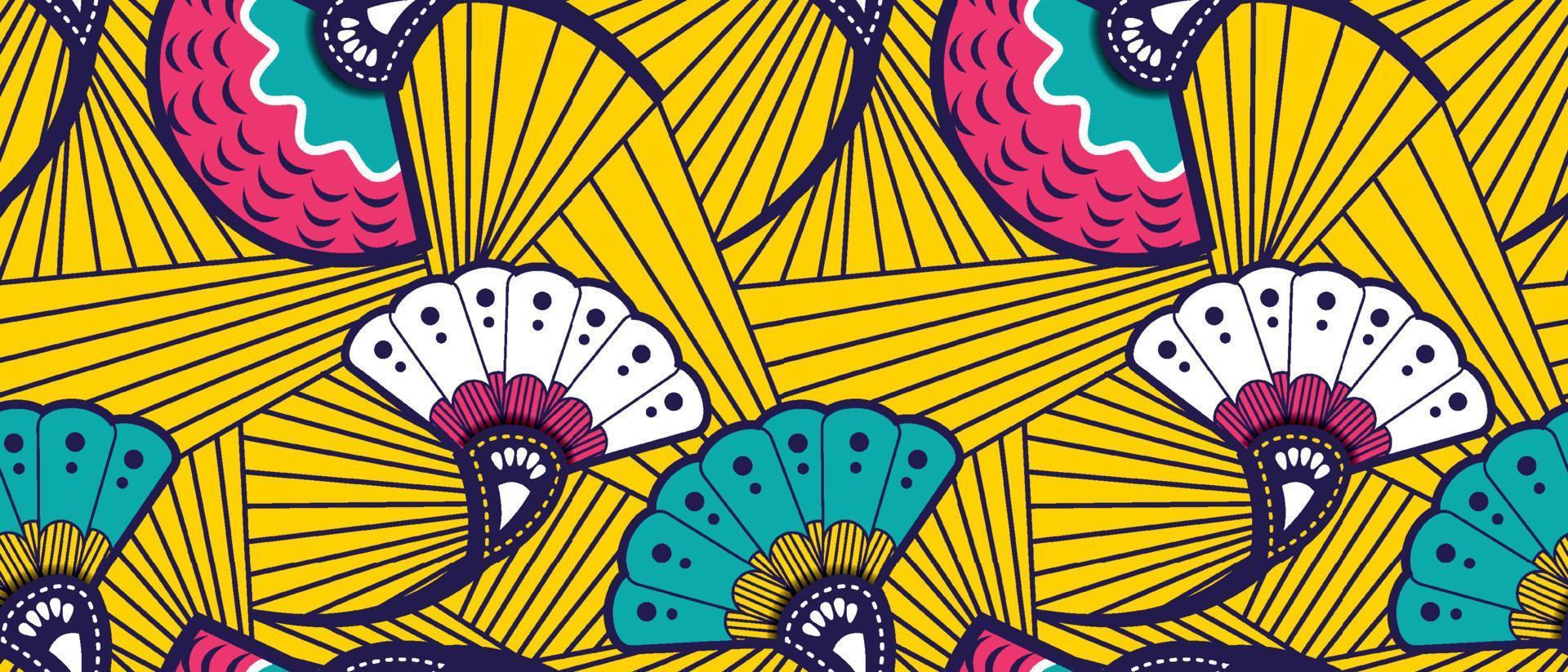 patrón amarillo tradicional étnico africano. hermoso kitenge, chitenge, estilo de cera holandés. diseño de moda en colorido. motivo abstracto botánico. estampados florales de ankara, estampados de cera africana. vector