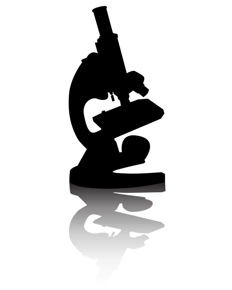 Silhouette of a microscope with reflection vector