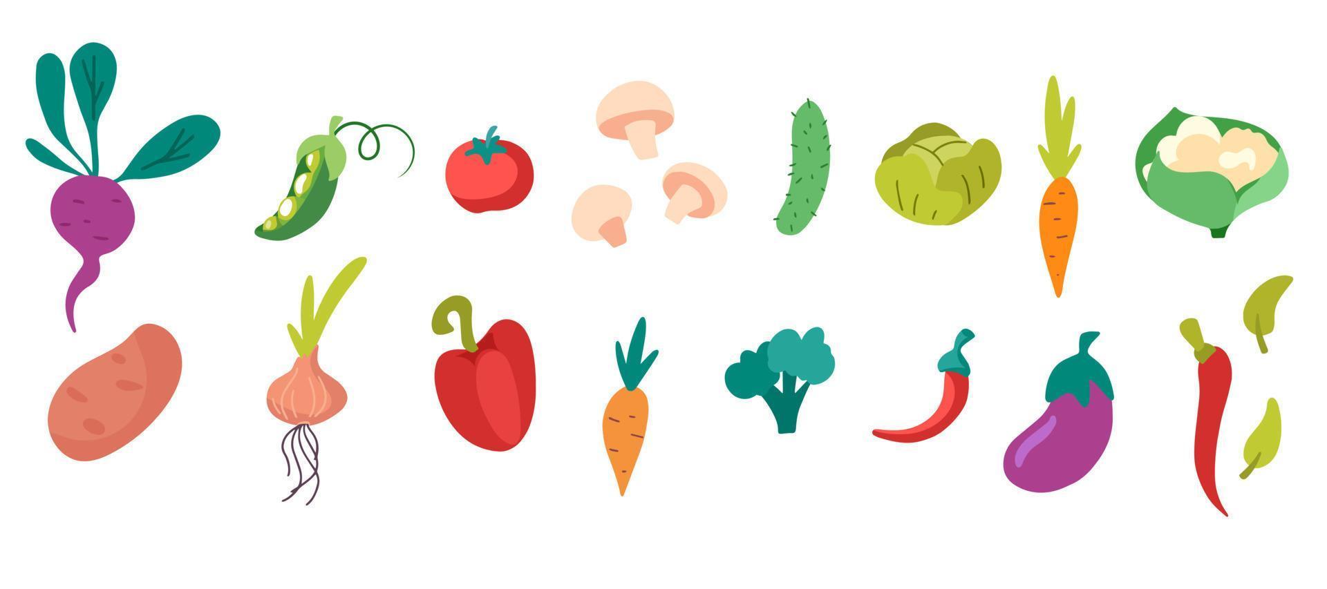 conjunto de diferentes verduras vector diseño
