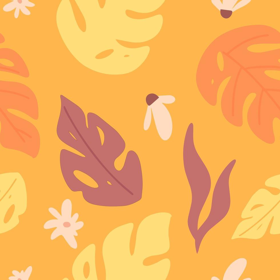 Colorful yellow tropical leaves seamless pattern vector