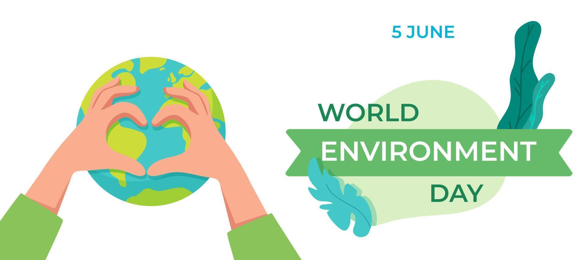 Vector world Environment day with Love gesture hand banner