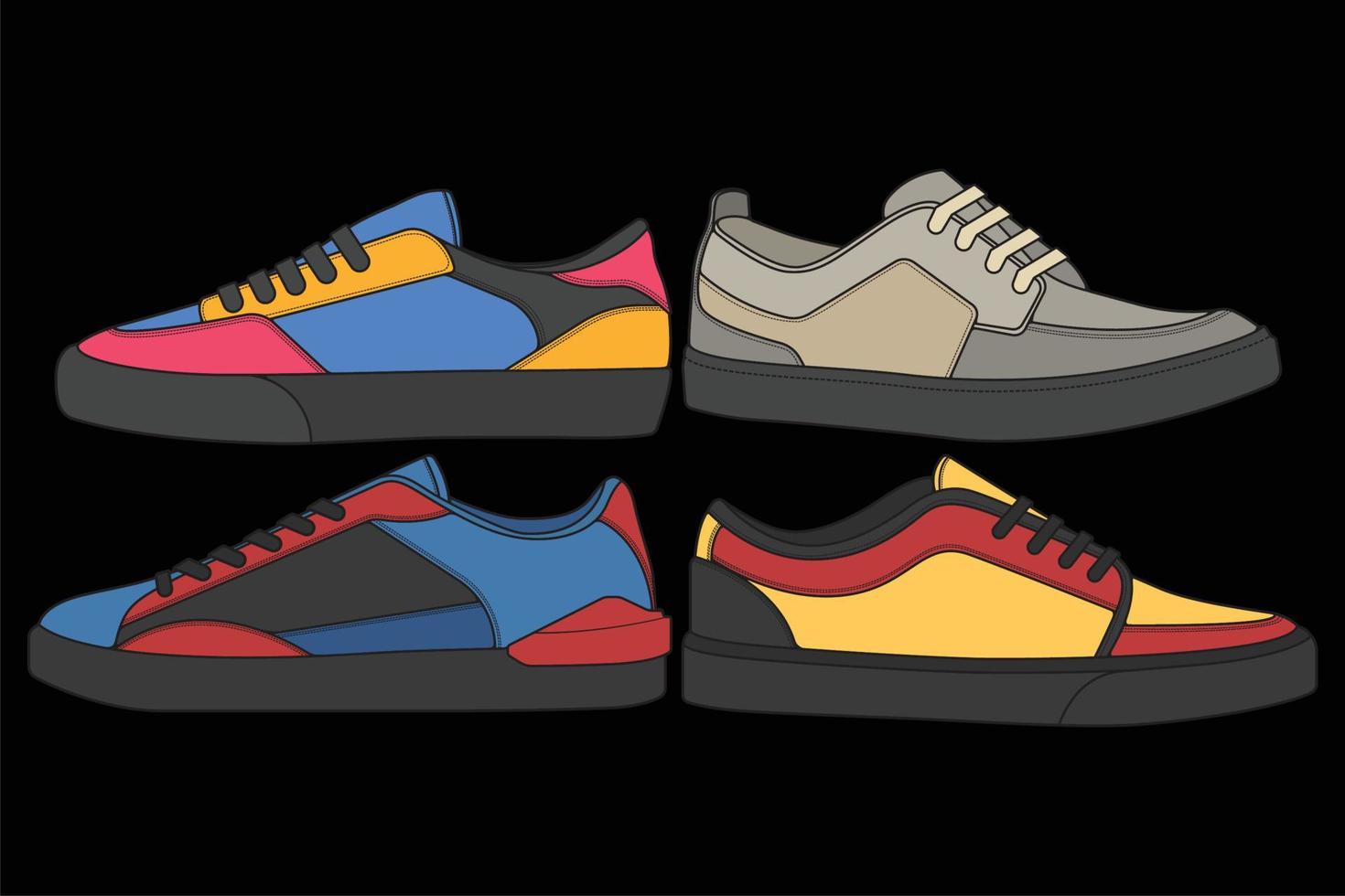 conjunto de zapatillas geniales. vector de dibujo de zapatillas de deporte, zapatillas dibujadas en un estilo de boceto, plantilla de entrenadores de zapatillas, colección de conjuntos. ilustración vectorial