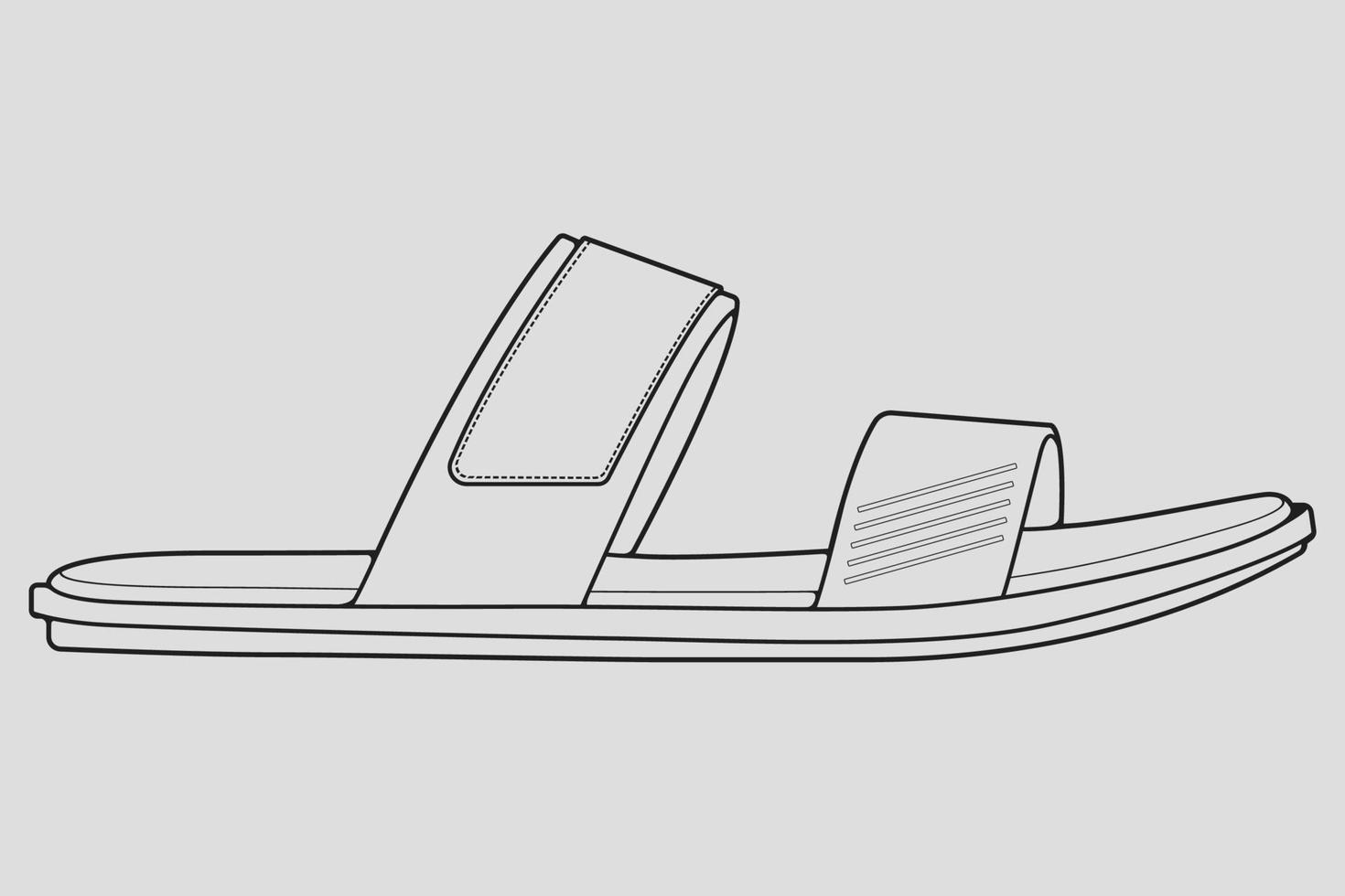 vector de dibujo de contorno de sandalias de correa, sandalias de correa en un estilo de boceto, esquema de plantilla de entrenadores, ilustración vectorial.