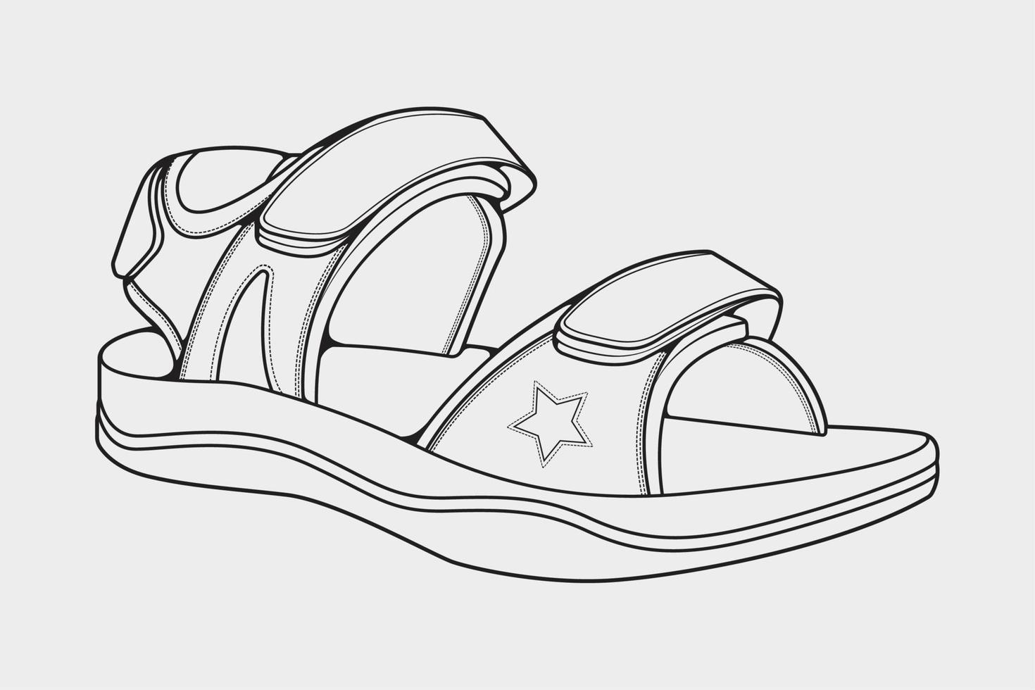 strap sandals outline drawing vector, strap sandals in a sketch style ...