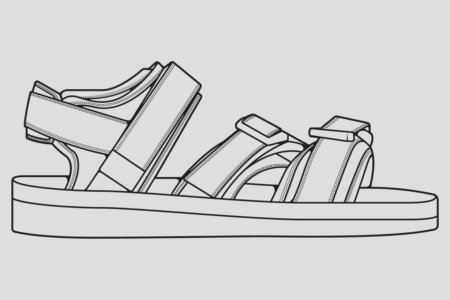 strap sandals outline drawing vector, strap sandals in a sketch style, trainers template outline, vector Illustration.