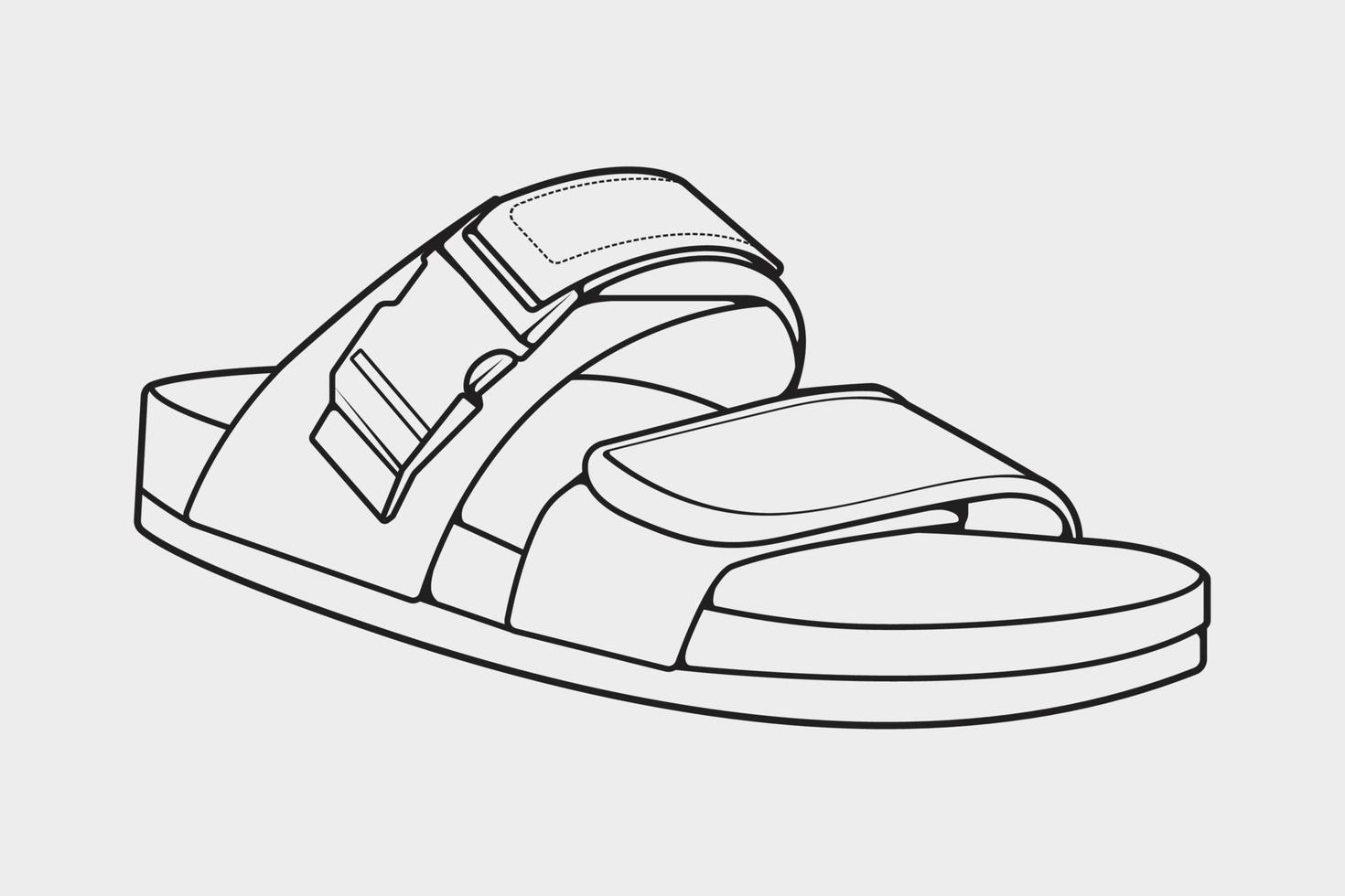 strap sandals outline drawing vector, strap sandals in a sketch style, trainers template outline, vector Illustration.