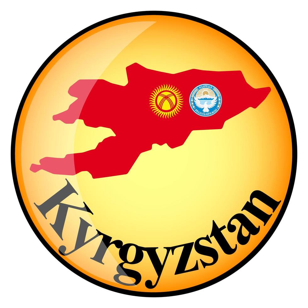 orange button with the image maps of Kyrgyzstan vector