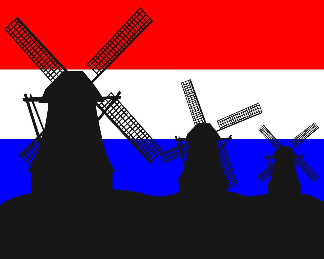 silhouettes of windmills in the background of the Dutch flag vector