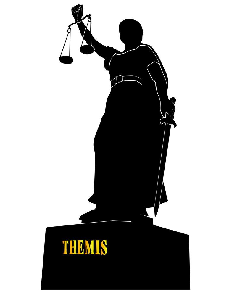 Black silhouette of a statue of a Themis on a white background vector